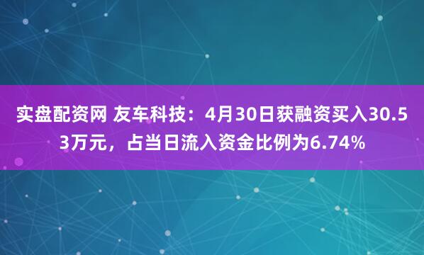 实盘配资网 友车科技：4月30日获融资买入30.53万元，占当日流入资金比例为6.74%
